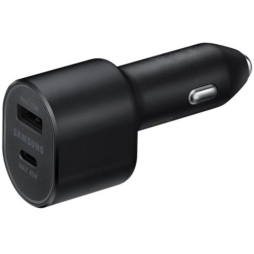 Autós töltő, Szivargyújtós töltő, 45W + 15W, USB aljzat, USB Type-C aljzat, gyorstöltés, Samsung, fekete, gyári