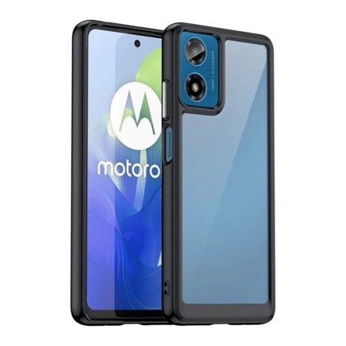 Motorola Moto G04 / G24, Műanyag hátlap védőtok + szilikon keret, közepesen ütésálló, átlátszó hátlap, fekete