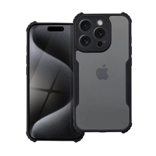 Apple iPhone 15 Plus, Szilikon tok, közepesen ütésálló, légpárnás sarok, akril hátlap, Anti-Drop Case, átlátszó/fekete
