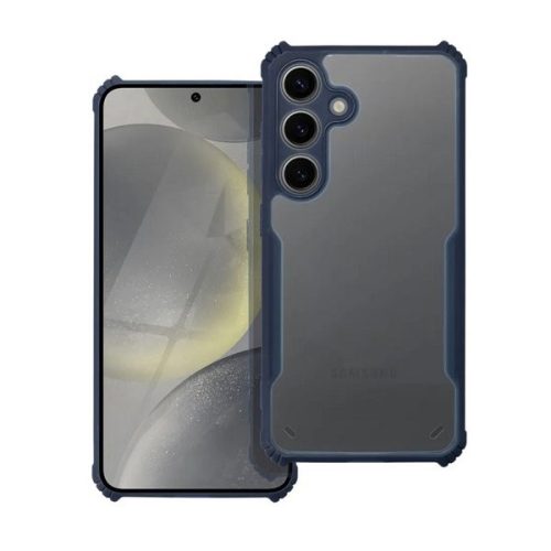 Samsung Galaxy A55 5G SM-A556B, Szilikon tok, közepesen ütésálló, légpárnás sarok, akril hátlap, Anti-Drop Case, átlátszó/sötétkék