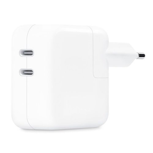 Hálózati töltő adapter, 35W, 2 x USB Type-C aljzat, gyorstöltés, PD, MNWP3ZM/A utódja, Apple, fehér, gyári