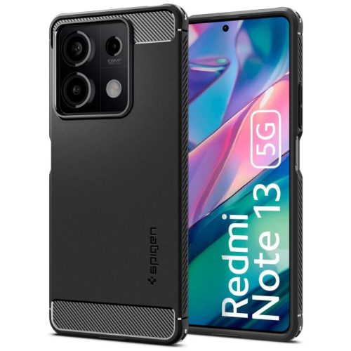 Xiaomi Redmi Note 13 5G, Szilikon tok, Spigen Rugged Armor, karbon minta, fekete