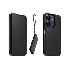   Xiaomi Redmi 13C 4G / Redmi 13C 5G / Poco C65, Oldalra nyíló tok, stand, kártyatartóval, kézpánttal, fekete, gyári
