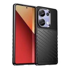   Xiaomi Redmi Note 13 Pro 4G / Poco M6 Pro 4G, Szilikon tok, közepesen ütésálló, domború csíkos minta, fekete