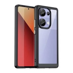   Xiaomi Redmi Note 13 Pro 4G / Poco M6 Pro 4G, Műanyag hátlap védőtok + szilikon keret, közepesen ütésálló, átlátszó hátlap, fekete