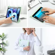  Apple iPad Pro 13 (2024 / 2025), mappa tok, Smart Case, légpárnás sarok, közepesen ütésálló, érintőceruza tartó, átlátszó hátlap, Dux Ducis Toby, rózsaszín
