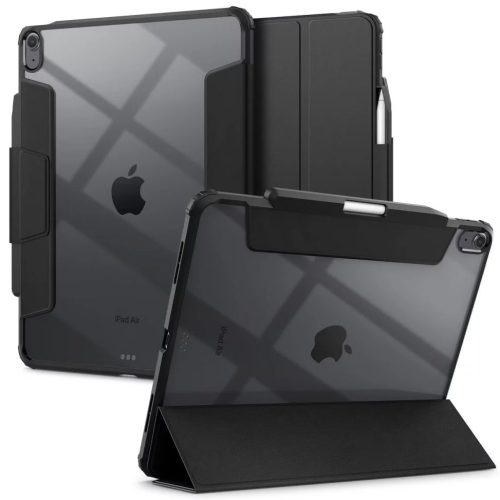 Apple iPad Air 13 (2024 / 2025), mappa tok, légpárnás sarok, közepesen ütésálló, Apple Pencil tartóval, Smart Case, Spigen Ultra Hybrid Pro, átlátszó/fekete