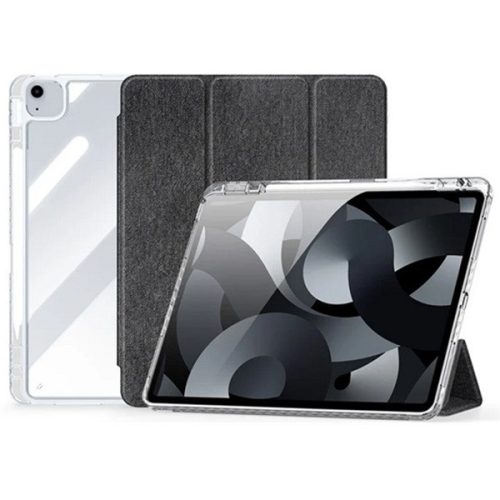 Apple iPad Air 13 (2024 / 2025), mappa tok, érintőceruza tartó, közepesen ütésálló, textil hatású előlap, átlátszó hátlap, Smart Case, Dux Ducis Unid, fekete