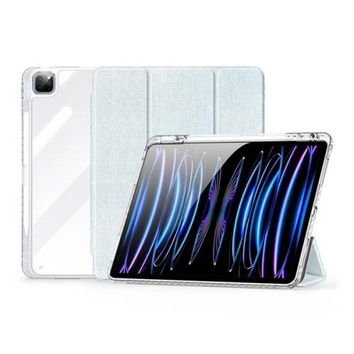 Apple iPad Pro 13 (2024), mappa tok, érintőceruza tartó, közepesen ütésálló, textil hatású előlap, átlátszó hátlap, Smart Case, Dux Ducis Unid, világoskék
