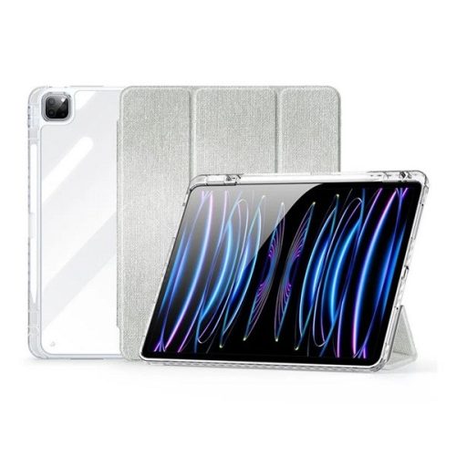 Apple iPad Pro 13 (2024), mappa tok, érintőceruza tartó, közepesen ütésálló, textil hatású előlap, átlátszó hátlap, Smart Case, Dux Ducis Unid, világoszöld