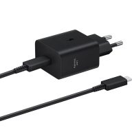   Hálózati töltő adapter, 45W, USB Type-C aljzat, USB Type-C - USB Type-C kábellel, PD, PDO / PPS, gyorstöltés, Samsung, fekete, gyári
