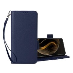   Huawei Nova 12i, Oldalra nyíló tok, stand, kártyatartóval, kézpánttal, bőrhatású, prémium, sötétkék