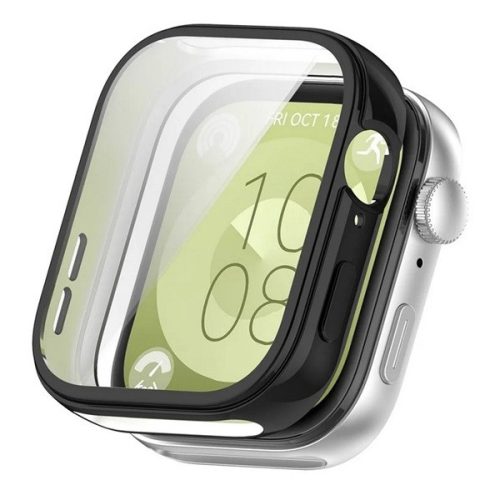 Huawei Watch Fit 3, Szilikon védőkeret, közepesen ütésálló, szíj nélkül, fekete