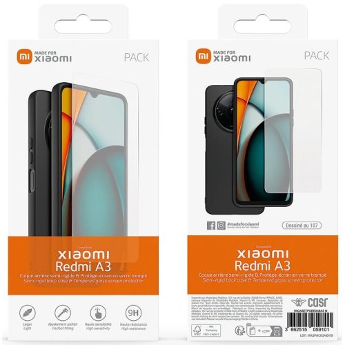 Xiaomi Redmi A3, Szilikon tok, ultravékony, + képernyővédő üveg, fekete, gyári