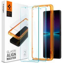   Sony Xperia 1 VI, Kijelzővédő fólia, ütésálló fólia (az íves részre is!), Tempered Glass (edzett üveg), Full Cover, Spigen Glastr Alignmaster, Clear - 2 db /csomag