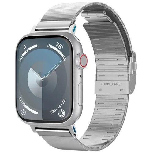 Apple Watch 4-6, SE, SE (2022) (38 / 40 mm) / Watch 7-9 (41 mm) / Watch 10 (42 mm), fém pótszíj, rozsdamentes acél, pillangó csattal, Spigen Sleek Link, ezüst