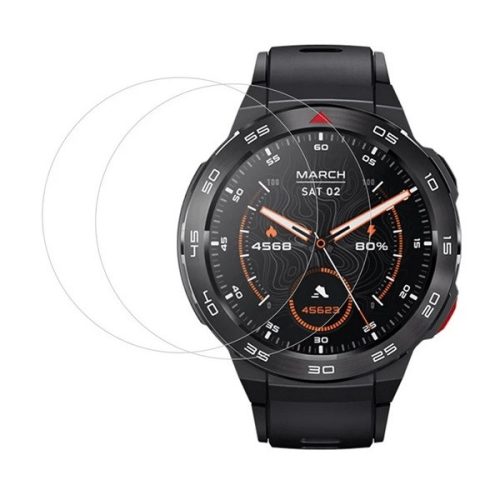 Mibro Watch GS Pro, Kijelzővédő fólia, ütésálló fólia (az íves részre nem hajlik rá!), Tempered Glass (edzett üveg), Clear, 2 db / csomag