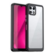   Telekom T Phone 2 5G, Műanyag hátlap védőtok + szilikon keret, közepesen ütésálló, átlátszó hátlap, fekete