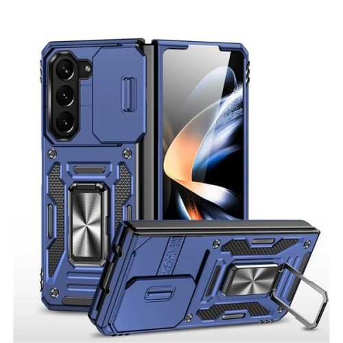 Samsung Galaxy Z Fold6 SM-F956B, Műanyag hátlap védőtok, szilikon belső, közepesen ütésálló, kamera védelem, telefontartó gyűrű, sötétkék