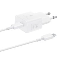   Hálózati töltő adapter, 25W, USB Type-C aljzat, USB Type-C - USB Type-C kábellel, PD, PDO / PPS, GaN, gyorstöltés, Samsung, fehér, gyári