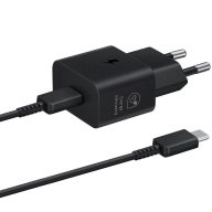   Hálózati töltő adapter, 25W, USB Type-C aljzat, USB Type-C - USB Type-C kábellel, PD, PDO / PPS, GaN, gyorstöltés, Samsung, fekete, gyári