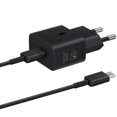   Hálózati töltő adapter, 25W, USB Type-C aljzat, USB Type-C - USB Type-C kábellel, PD, PDO / PPS, GaN, gyorstöltés, Samsung, fekete, gyári
