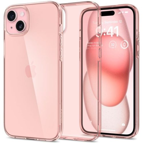 Apple iPhone 15 Plus, Szilikon tok, Spigen Crystal Flex, átlátszó/vörösarany