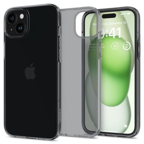 Apple iPhone 15 Plus, Szilikon tok, Spigen Crystal Flex, átlátszó/sötétszürke