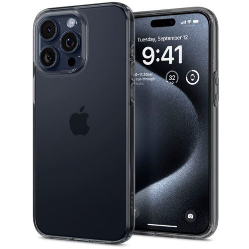 Apple iPhone 15 Pro, Szilikon tok, Spigen Crystal Flex, átlátszó/sötétszürke