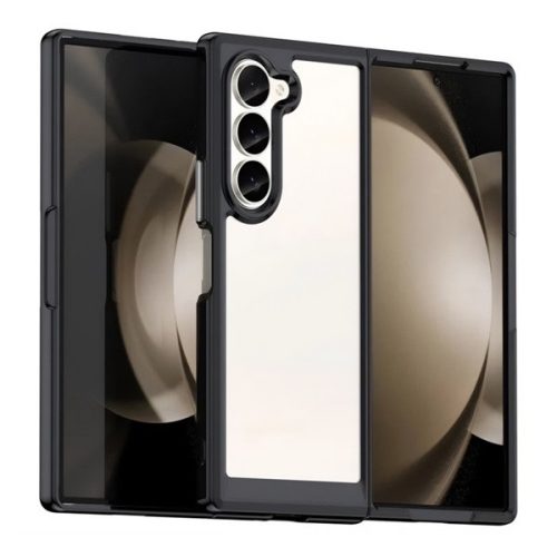 Samsung Galaxy Z Fold6 SM-F956B, Műanyag hátlap védőtok + szilikon keret, közepesen ütésálló, átlátszó hátlap, fekete