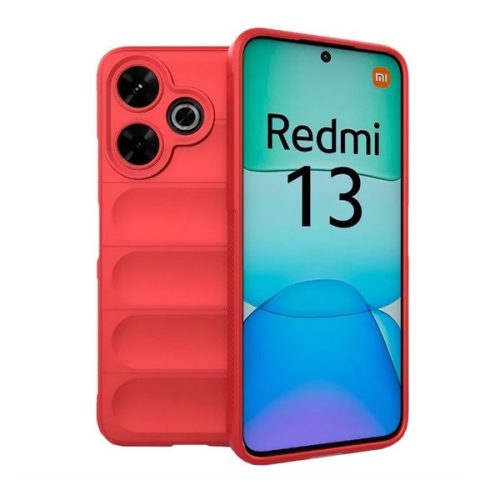 Xiaomi Redmi 13 4G / Note 13R / Poco M6 4G, Szilikon tok, közepesen ütésálló, 3D minta, piros