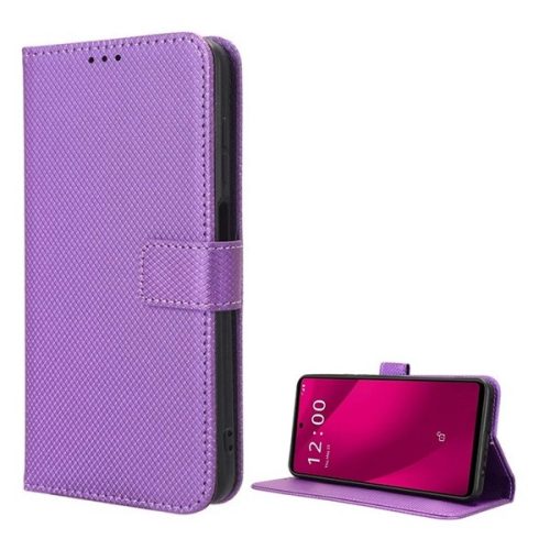 Telekom T Phone 2 5G, Oldalra nyíló tok, stand, rombusz minta, csatos, kézpánttal, lila
