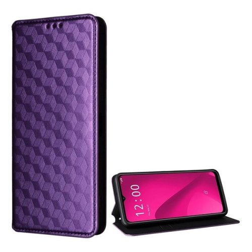 Telekom T Phone 2 Pro 5G, Oldalra nyíló tok, bőrhatású, stand, Teljes 3D rombusz minta, prémium, lila