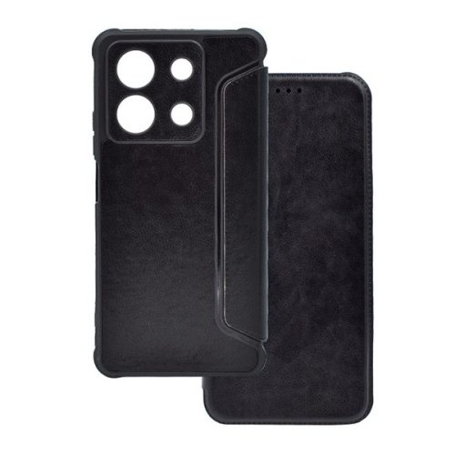 Xiaomi Redmi Note 13 5G, Oldalra nyíló tok, közepesen ütésálló, bőrhatású, fekete