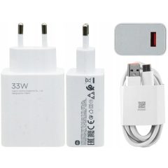   Hálózati töltő adapter, 33W, USB aljzat, USB Type-C kábellel, gyorstöltés, PD, Xiaomi, fehér, gyári