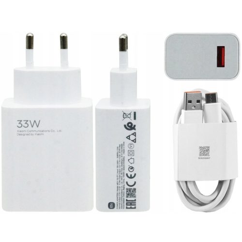Hálózati töltő adapter, 33W, USB aljzat, USB Type-C kábellel, gyorstöltés, PD, Xiaomi, fehér, gyári