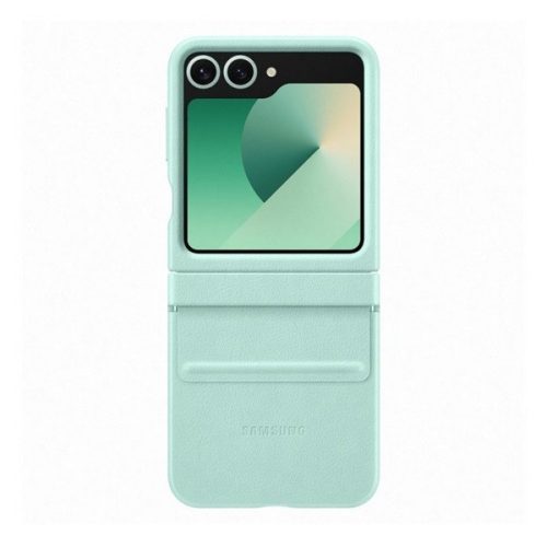 Samsung Galaxy Z Flip6 SM-F741B, Műanyag hátlap védőtok, ökobőr hátlap, Flap Eco-Leather Case, menta, gyári