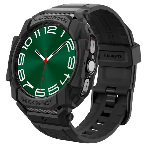 Samsung Galaxy Watch Ultra (47mm) SM-L705, Szilikon védőkeret, ütésálló, szíjjal, Spigen Rugged Armor Pro, fekete