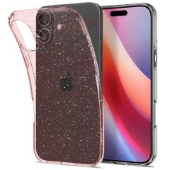   Apple iPhone 16, Szilikon tok, Spigen Liquid Crystal Glitter, átlátszó/vörösarany