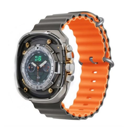 Apple Watch 4-6, SE, SE (2022) (38 / 40 mm) / Watch 7-9 (41 mm) / Watch 10 (42 mm), szilikon pótszíj, állítható, hullámos kialakítás, kétszínű, Devia Sport6, szürke/narancssárga