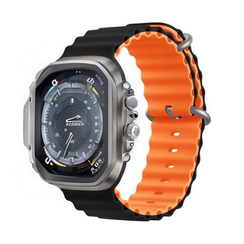 Apple Watch 4-6, SE, SE (2022) (38 / 40 mm) / Watch 7-9 (41 mm) / Watch 10 (42 mm), szilikon pótszíj, állítható, hullámos kialakítás, kétszínű, Devia Sport6, fekete/narancssárga