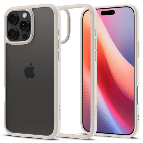 Apple iPhone 16 Pro Max, Műanyag hátlap védőtok + szilikon keret, Spigen Ultra Hybrid, átlátszó/titánszürke