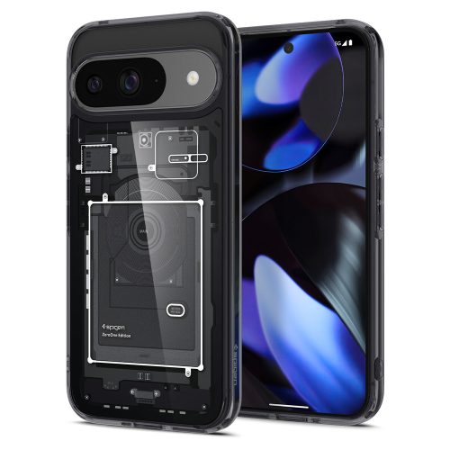 Google Pixel 9 / 9 Pro, Műanyag hátlap védőtok + szilikon keret, Telefon belső minta, Spigen Ultra Hybrid Zero One, átlátszó/füst
