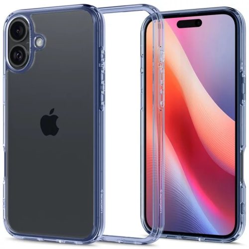 Apple iPhone 16 Plus, Műanyag hátlap védőtok + szilikon keret, Spigen Ultra Hybrid, átlátszó/kék