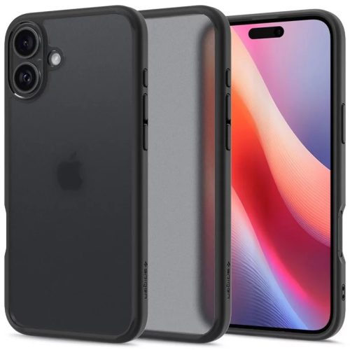 Apple iPhone 16 Plus, Műanyag hátlap védőtok + szilikon keret, Spigen Ultra Hybrid Matte, áttetsző/fekete