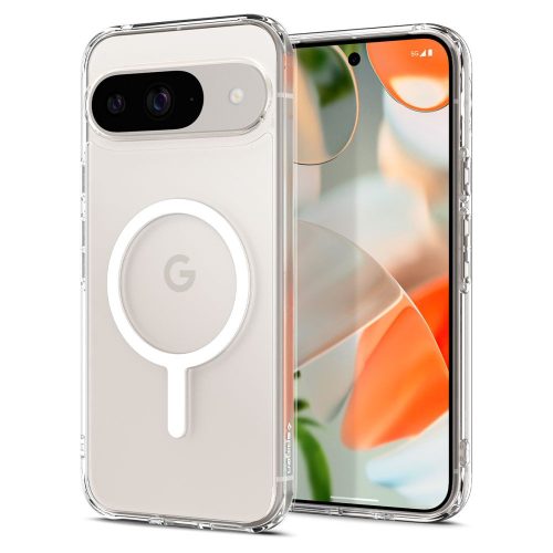 Google Pixel 9 / 9 Pro, Műanyag hátlap védőtok + szilikon keret, Magsafe töltővel kompatibilis, Spigen Ultra Hybrid Mag, átlátszó/fehér