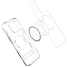 Apple iPhone 16 Pro, Műanyag hátlap védőtok + szilikon keret, kitámasztóval, Magsafe töltővel kompatibilis, Spigen Ultra Hybrid "S" Mag, átlátszó/fehér