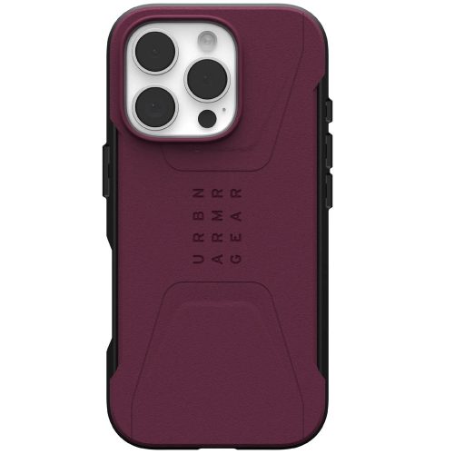 Apple iPhone 16 Pro, Műanyag hátlap védőtok, szilikon belső, közepesen ütésálló, Magsafe kompatibilis, UAG Civilian Magsafe, bordó