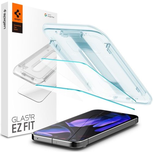 Google Pixel 9 / 9 Pro, Kijelzővédő fólia, ütésálló fólia az íves részre nem hajlik rá!), Tempered Glass (edzett üveg), Spigen Ez Fit, Clear, 2 db / csomag