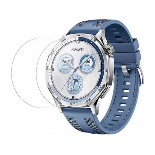 Huawei Watch GT5 (46 mm), Kijelzővédő fólia, ütésálló fólia (az íves részre nem hajlik rá!), Tempered Glass (edzett üveg), Clear, 2 db / csomag